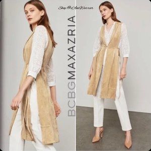 BCBGMaxAzria Gaia Faux Suede Tan Side Open Tie Duster Vest